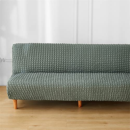 Surwin Seersucker Sofabezug ohne Armlehnen Stretch Armlose Sofabettüberzug Antirutsch Clic Clac Sofahusse Schonbezug Protector für Klappcouch Schlafsofa mit 2-3 Sitzplätzen (Grün,3 Sitzer) von Surwin