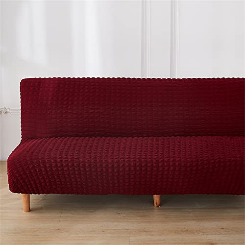 Surwin Seersucker Sofabezug ohne Armlehnen Stretch Armlose Sofabettüberzug Antirutsch Clic Clac Sofahusse Schonbezug Protector für Klappcouch Schlafsofa mit 2-3 Sitzplätzen (Rot,2 Sitzer) von Surwin