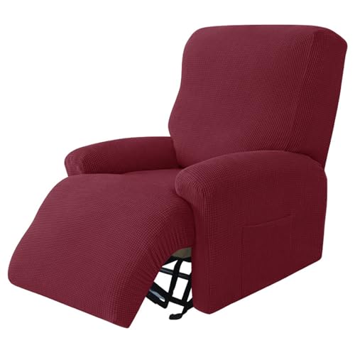 Surwin Sesselschoner für Relaxsessel mit Armlehnen, Stretchhusse für Relaxsessel Anti-Rutsch Fernsehsessel Bezug mit Taschen Sesselbezug Stretch Elastisch (1 Sitzer,20#Burgunderrot) von Surwin