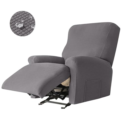 Surwin Sesselschoner für Relaxsessel mit Armlehnen, Stretchhusse für Relaxsessel Anti-Rutsch Fernsehsessel Bezug mit Taschen Sesselbezug Stretch Elastisch-Schüttelvlies (1 Sitzer,08#Dunkelgrau) von Surwin