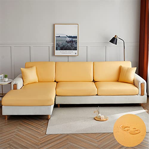 Surwin Sofa Sitzkissenbezug Stretch Sitzkissenschutz, Leder Wasserdicht Stretch Kissenbezug Sofakissen Schonbezug Sofasitzbezug für Sofa Sitzkissen Möbelschutz (Gelb,2 Sitzer Plus) von Surwin