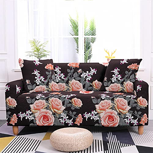 Surwin Sofabezug Sofa Überwürfe 1 2 3 4 Sitzer, 3D Rose Elastische Stretch Universal Sofahusse Sofa Abdeckung Schonbezug Couchbezug für Armlehnen Sofa (Braun,3 Sitzer) von Surwin