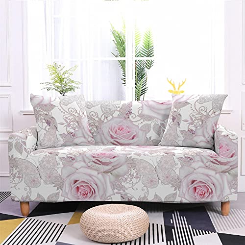 Surwin Sofabezug Sofa Überwürfe 1 2 3 4 Sitzer, 3D Rose Elastische Stretch Universal Sofahusse Sofa Abdeckung Schonbezug Couchbezug für Armlehnen Sofa (Grau,3 Sitzer) von Surwin