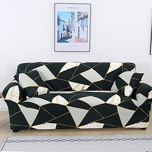 Surwin Sofabezug Sofa Überwürfe 1 2 3 4 Sitzer, Muster Elastische Universal Sofahusse Sofa Abdeckung Stretch Schonbezug Couchbezug für Armlehnen Sofa (schwarzes Gold,3 Sitzer (190-230cm)) von Surwin