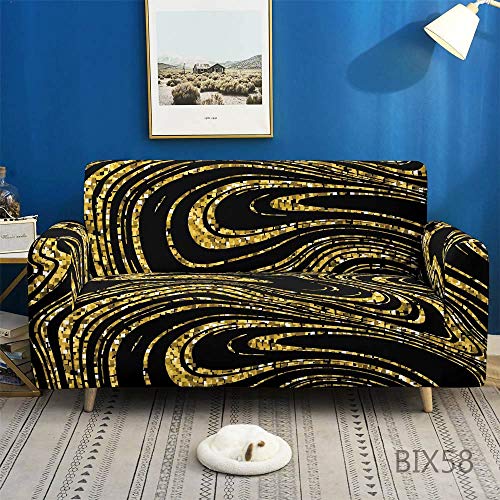 Surwin Sofabezug Sofa Überwürfe 1 2 3 4 Sitzer, Muster Elastische Universal Sofahusse Sofa Abdeckung Stretch Schonbezug Couchbezug für Armlehnen Sofa (schwarzes Gold,4 Sitzer (235-300cm)) von Surwin