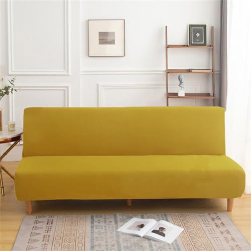 Surwin Sofabezug ohne Armlehnen 2/3 Sitzer, Einfarbig Stretch Armlose Clic Clac Sofabettüberzug Sofahusse Schonbezug Protector für Klappcouch Schlafsofa Wohnzimmer Deko (Gelb,190-210cm) von Surwin