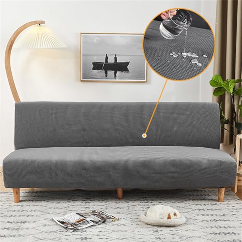 Surwin Sofabezug ohne Armlehnen 2/3 Sitzer, Jacquard Stretch Wasserdicht Armlose Clic Clac Sofabettüberzug Sofahusse Schonbezug Protector für Klappcouch Schlafsofa (160-190cm,Hellgrau) von Surwin