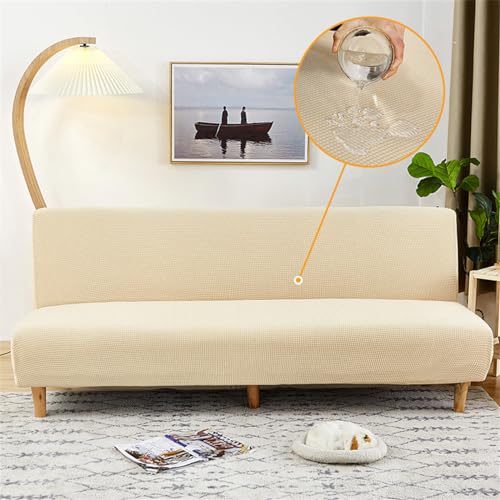 Surwin Sofabezug ohne Armlehnen 2/3 Sitzer, Jacquard Stretch Wasserdicht Armlose Clic Clac Sofabettüberzug Sofahusse Schonbezug Protector für Klappcouch Schlafsofa (190-210cm,Beige) von Surwin