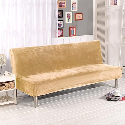 Surwin Sofabezug ohne Armlehnen 2/3 Sitzer, Samt Einfarbig Stretch Armlose Clic Clac Sofabettüberzug Bunt Sofahusse Schonbezug Protector für Klappcouch Schlafsofa (L:190-210cm,Beige) von Surwin