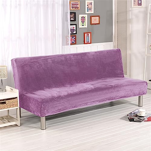 Surwin Sofabezug ohne Armlehnen 2/3 Sitzer, Samt Einfarbig Stretch Armlose Clic Clac Sofabettüberzug Bunt Sofahusse Schonbezug Protector für Klappcouch Schlafsofa (L:190-210cm,Hellviolett) von Surwin