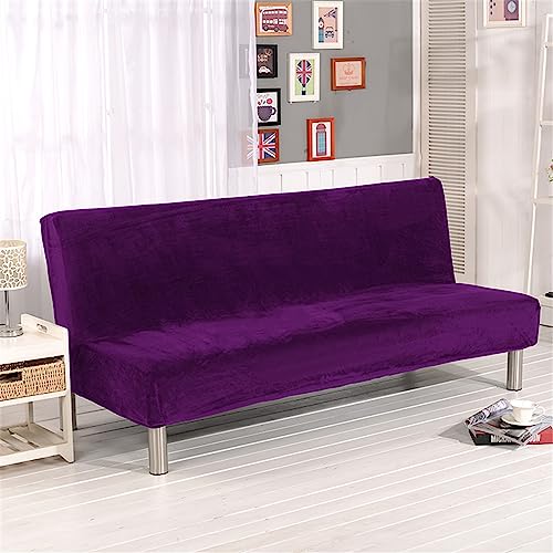 Surwin Sofabezug ohne Armlehnen 2/3 Sitzer, Samt Einfarbig Stretch Armlose Clic Clac Sofabettüberzug Bunt Sofahusse Schonbezug Protector für Klappcouch Schlafsofa (L:190-210cm,Lila) von Surwin