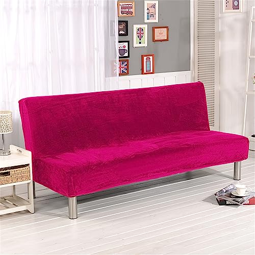 Surwin Sofabezug ohne Armlehnen 2/3 Sitzer, Samt Einfarbig Stretch Armlose Clic Clac Sofabettüberzug Bunt Sofahusse Schonbezug Protector für Klappcouch Schlafsofa (S:160-190cm,Rosa) von Surwin