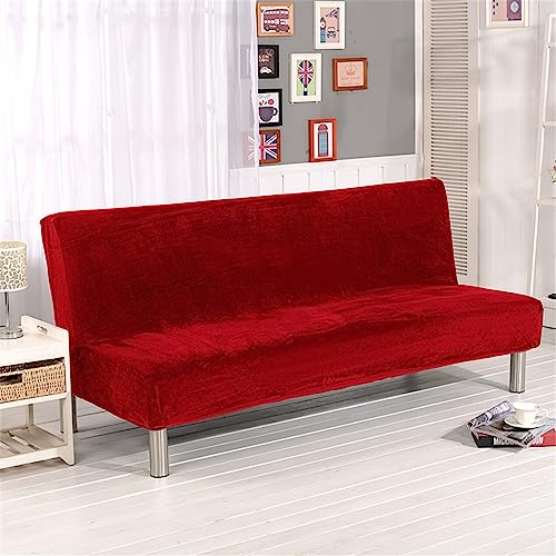 Surwin Sofabezug ohne Armlehnen 2/3 Sitzer, Samt Einfarbig Stretch Armlose Clic Clac Sofabettüberzug Bunt Sofahusse Schonbezug Protector für Klappcouch Schlafsofa (S:160-190cm,Rot) von Surwin