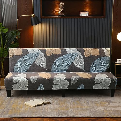 Surwin Sofabezug ohne Armlehnen Stretch Armlose Clic Clac Sofabettüberzug Sofahusse Schonbezug Protector für Klappcouch Schlafsofa 2/3 Sitzplätzen Minimalismus Plaid (190-230cm,Bananenblatt) von Surwin