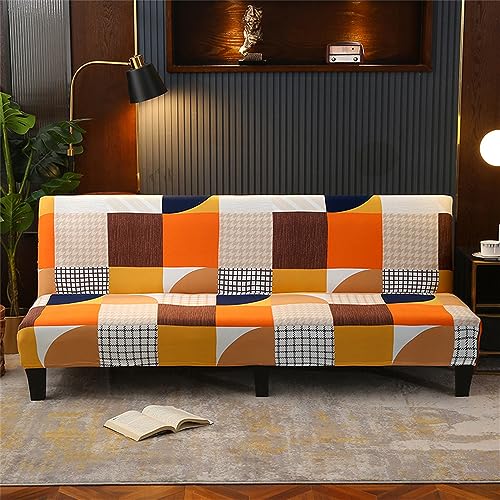 Surwin Sofabezug ohne Armlehnen Stretch Armlose Clic Clac Sofabettüberzug Sofahusse Schonbezug Protector für Klappcouch Schlafsofa 2/3 Sitzplätzen Minimalismus Plaid (190-230cm,Orange) von Surwin