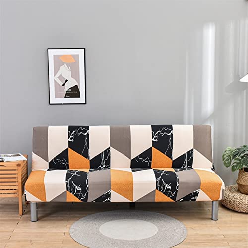 Surwin Sofabezug ohne Armlehnen Stretch Armlose Sofabettüberzug Antirutsch Clic Clac Sofahusse Schonbezug Protector für Klappcouch Schlafsofa mit 2-3 Sitzplätzen (Orange Patchwork,2 Sitzer) von Surwin