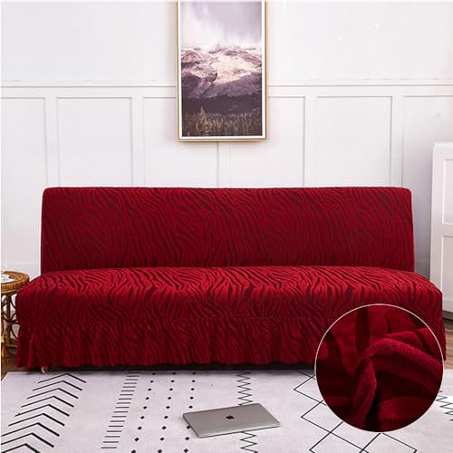 Surwin Sofabezug ohne Armlehnen Stretch Armlose Sofauberwurf Sofabettüberzug Clic Clac Jacquard Plüsch Wellen Sofahusse Schonbezug Protector mit Rock für Klappcouch Schlafsofa (3 Sitzer,Rot) von Surwin