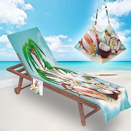 Surwin Sommer Schonbezug Für Gartenliege Strandliegenauflage Frottee Liegenauflage Stuhl Strandtuch Sun Lounger Bezug mit tasche Sporthandtuch für Schwimmen Strand (75x210cm,Kokosnussbaum) von Surwin