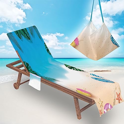 Surwin Sommer Schonbezug Für Gartenliege Strandliegenauflage Frottee Liegenauflage Stuhl Strandtuch Sun Lounger Bezug mit tasche Sporthandtuch für Schwimmen Strand (75x210cm,Monstera) von Surwin