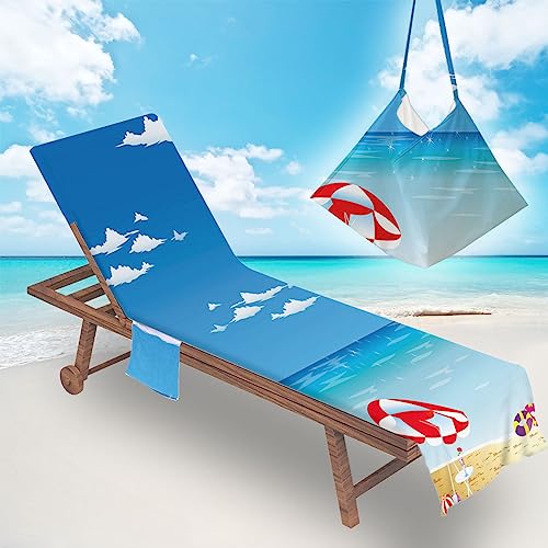 Surwin Sommer Schonbezug Für Gartenliege Strandliegenauflage Frottee Liegenauflage Stuhl Strandtuch Sun Lounger Bezug mit Tasche Sporthandtuch für Schwimmen Strand (75x210cm,Ozean) von Surwin