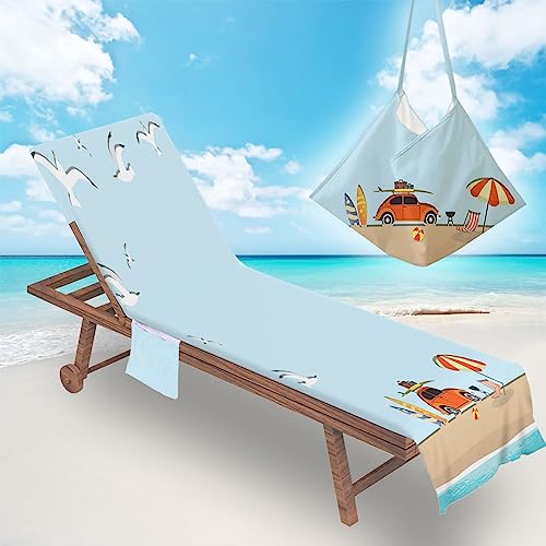 Surwin Sommer Schonbezug Für Gartenliege Strandliegenauflage Frottee Liegenauflage Stuhl Strandtuch Sun Lounger Bezug mit Tasche Sporthandtuch für Schwimmen Strand (75x210cm,Möwe) von Surwin