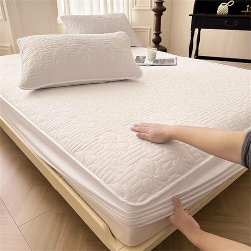 Surwin Spannbettlaken, Wasserdicht Gesteppt Spannbetttücher Elastisch Bettlaken, 30cm Steghöhe, Weiche Spannbetttuch Spannleintuch (180x200cm,Weiß) von Surwin