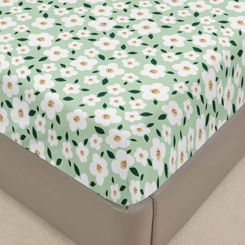Surwin Spannbettlaken 80x200 Grüne Blumen Spannbetttücher, Elastisch Bettlaken Weiche Spannbetttuch Mikrofaser Spannleintuch, 30cm Steghöhe von Surwin