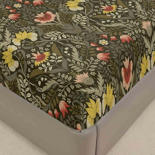 Surwin Spannbettlaken 90x200cm, Elegant Blumen Elastisch Bettlaken, Weiche Spannbetttuch Mikrofaser Spannleintuch, 30cm Steghöhe, Vintage Grün Motiv von Surwin