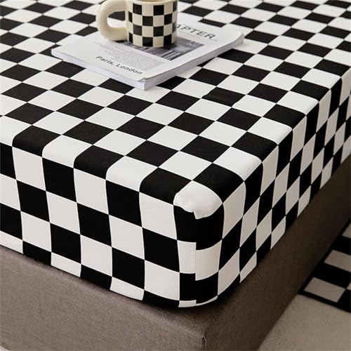 Surwin Spannbettlaken Buntes Schachbrett Spannbetttücher Elastisch Bettlaken, 30cm Steghöhe, Mikrofaser Spannleintuch, Weiche Spannbetttuch (Weiß,150x200cm) von Surwin