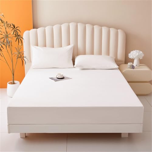 Surwin Spannbettlaken Einfache Bonbon-Volltonfarbe Spannbetttücher Elastisch Bettlaken, 30cm Steghöhe, Weiche Spannbetttuch Mikrofaser Spannleintuch (140x200cm,Weiß) von Surwin