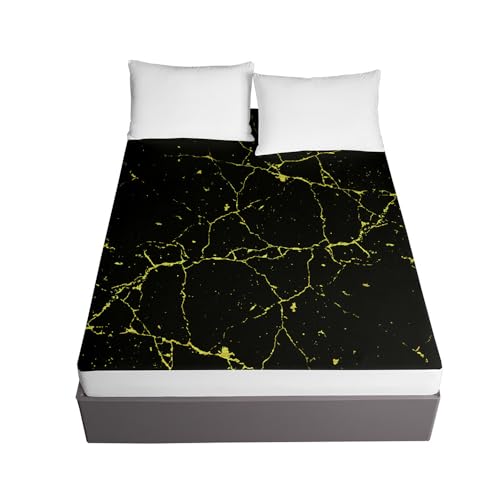 Surwin Spannbettlaken Marmor Spannbetttücher Elastisch Bettlaken, 30 cm Steghöhe, Weiche Spannbetttuch Mikrofaser Spannleintuch (Schwarzes Gold,180x200x30cm) von Surwin