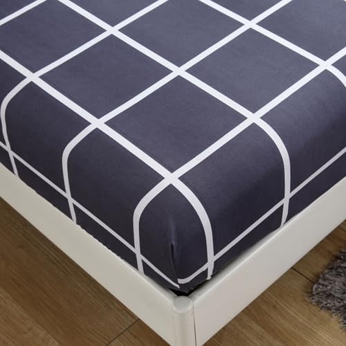 Surwin Spannbettlaken Moderner Stil Spannbetttücher Elastisch Bettlaken, 25 cm Steghöhe, Weiche Spannbetttuch Mikrofaser Spannleintuch (180x200x25cm,Blau Kariert) von Surwin