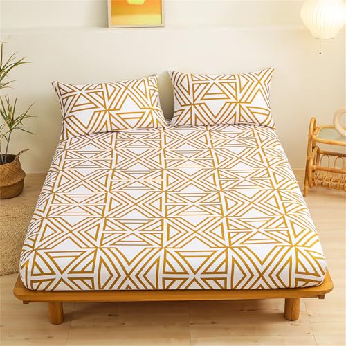 Surwin Spannbettlaken Modischer und Einfacher Stil Spannbetttücher Elastisch Bettlaken, 27cm Steghöhe, Weiche Spannbetttuch Mikrofaser Spannleintuch (120x200cm+27cm,Gold) von Surwin