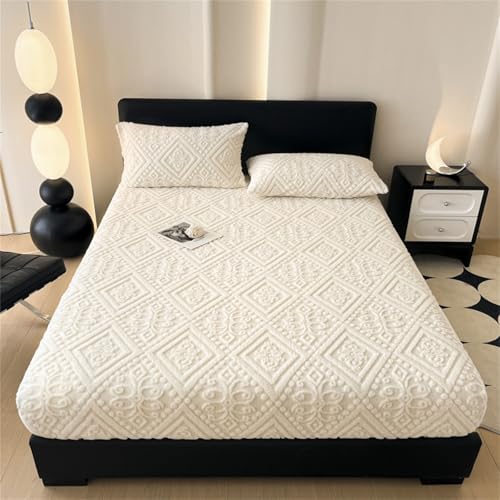 Surwin Spannbettlaken Plüsch-Jacquard Spannbetttücher Elastisch Bettlaken, 28cm Steghöhe, Weiche Spannbetttuch Spannleintuch (150x200cm,Weiß) von Surwin