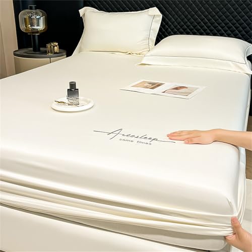 Surwin Spannbettlaken Satinstickerei-Volltonfarbe Spannbetttücher Elastisch Bettlaken, 25cm Steghöhe, Weiche Spannbetttuch Spannleintuch (Weiß,120x200cm) von Surwin
