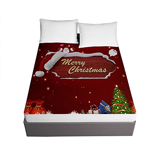 Surwin Spannbettlaken Spannbetttuch Boxspringbett, 3D Weihnachten Mikrofaser Matratzenbezug Steghöhe bis 30 cm, mit Elastischem Gummiband für Einzelbett Doppelbett (Frohe Weihnachten,180x200x30cm) von Surwin