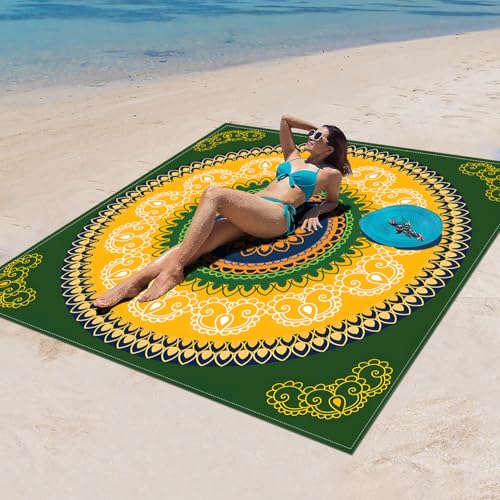 Surwin Stranddecke Sandfrei Wasserdicht, XXL Groß Strandmatte Faltbar Ultraleicht und Tragbar Picknickdecke für Strand, Camping, Outdoor (150x150cm,Blumenmuster 10) von Surwin