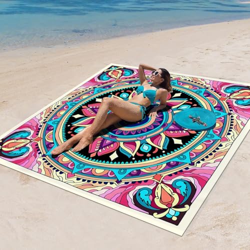 Surwin Stranddecke Sandfrei Wasserdicht, XXL Groß Strandmatte Faltbar Ultraleicht und Tragbar Picknickdecke für Strand, Camping, Outdoor (150x150cm,Eleganter Klassiker E) von Surwin