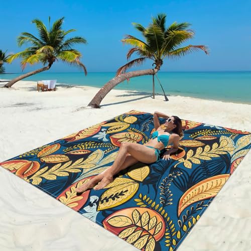 Surwin Stranddecke Sandfrei Wasserdicht, XXL Groß Strandmatte Faltbar Ultraleicht und Tragbar Picknickdecke für Strand, Camping, Outdoor (150x150cm,Gelbe Blätter) von Surwin