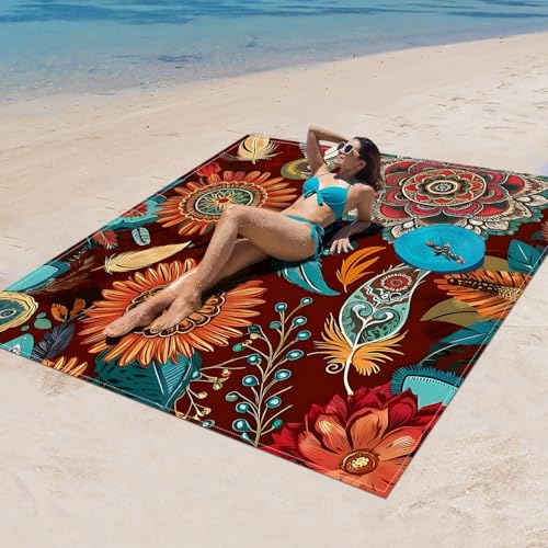 Surwin Stranddecke Sandfrei Wasserdicht, XXL Groß Strandmatte Faltbar Ultraleicht und Tragbar Picknickdecke für Strand, Camping, Outdoor (150x150cm,Klassischer Stil 1) von Surwin