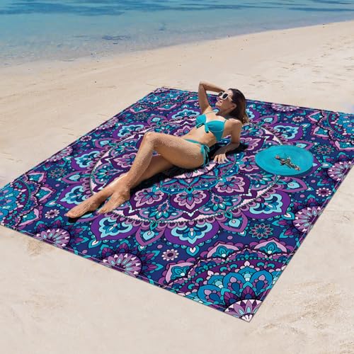 Surwin Stranddecke Sandfrei Wasserdicht, XXL Groß Strandmatte Faltbar Ultraleicht und Tragbar Picknickdecke für Strand, Camping, Outdoor (150x150cm,Klassischer Stil 4) von Surwin