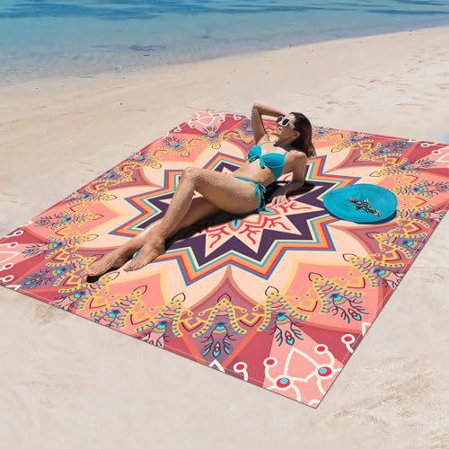 Surwin Stranddecke Sandfrei Wasserdicht, XXL Groß Strandmatte Faltbar Ultraleicht und Tragbar Picknickdecke für Strand, Camping, Outdoor (150x150cm,Klassisches Mandala 5) von Surwin