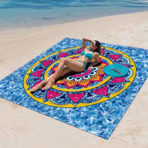 Surwin Stranddecke Sandfrei Wasserdicht, XXL Groß Strandmatte Faltbar Ultraleicht und Tragbar Picknickdecke für Strand, Camping, Outdoor (150x150cm,Mandala D) von Surwin