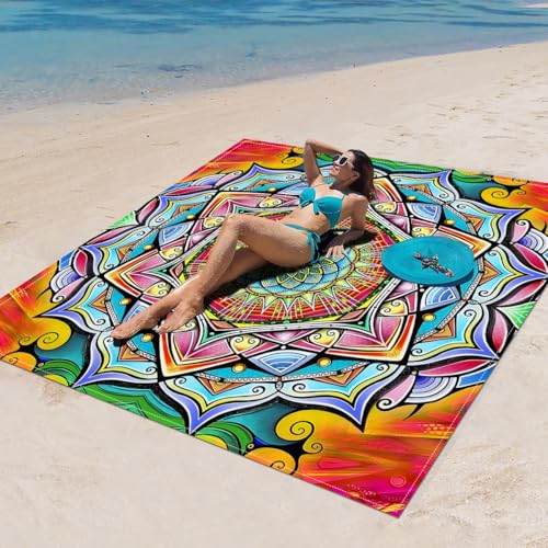 Surwin Stranddecke Sandfrei Wasserdicht, XXL Groß Strandmatte Faltbar Ultraleicht und Tragbar Picknickdecke für Strand, Camping, Outdoor (150x150cm,Marokkanisch I) von Surwin