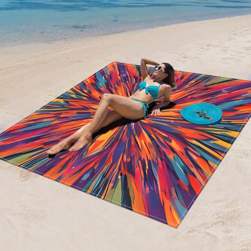 Surwin Stranddecke Sandfrei Wasserdicht, XXL Groß Strandmatte Faltbar Ultraleicht und Tragbar Picknickdecke für Strand, Camping, Outdoor (150x150cm,Retro-Boho 10) von Surwin