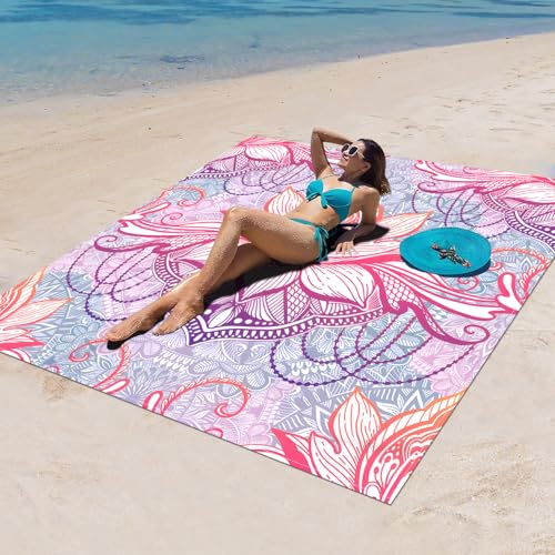 Surwin Stranddecke Sandfrei Wasserdicht, XXL Groß Strandmatte Faltbar Ultraleicht und Tragbar Picknickdecke für Strand, Camping, Outdoor (150x150cm,Retro-Boho 7) von Surwin