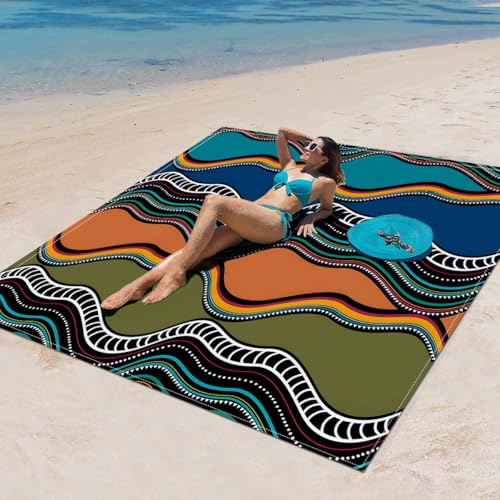 Surwin Stranddecke Sandfrei Wasserdicht, XXL Groß Strandmatte Faltbar Ultraleicht und Tragbar Picknickdecke für Strand, Camping, Outdoor (150x150cm,Retro H) von Surwin