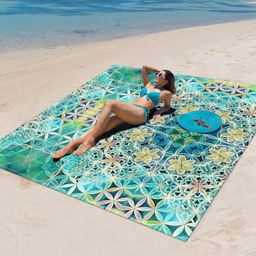 Surwin Stranddecke Sandfrei Wasserdicht, XXL Groß Strandmatte Faltbar Ultraleicht und Tragbar Picknickdecke für Strand, Camping, Outdoor (150x150cm,Stilmuster 96) von Surwin
