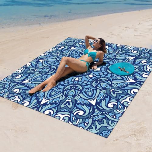 Surwin Stranddecke Sandfrei Wasserdicht, XXL Groß Strandmatte Faltbar Ultraleicht und Tragbar Picknickdecke für Strand, Camping, Outdoor (150x150cm,Tribal-Stil 4) von Surwin