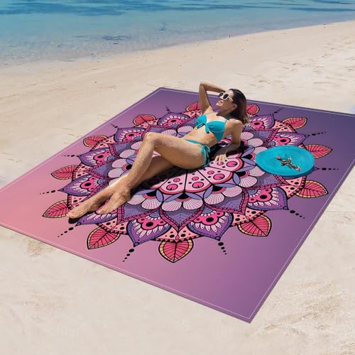 Surwin Stranddecke Sandfrei Wasserdicht, XXL Groß Strandmatte Faltbar Ultraleicht und Tragbar Picknickdecke für Strand, Camping, Outdoor (180x180cm,Elegantes Mandala 3) von Surwin
